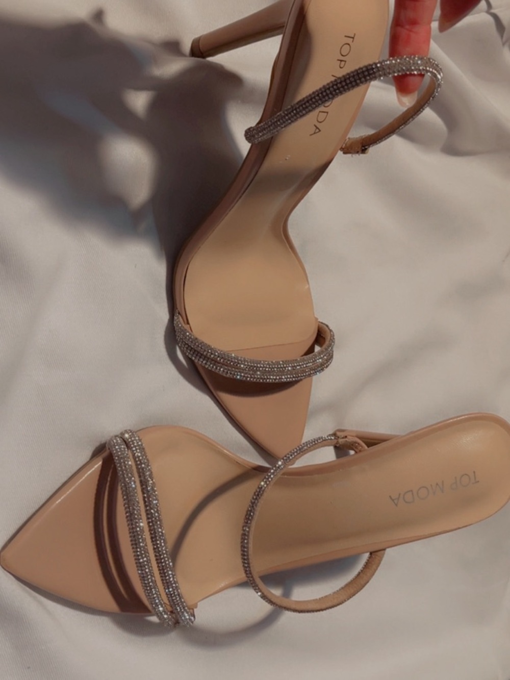 Top Moda Nude Rhinestone Strap Heels